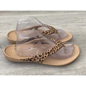 Crocs Kadee‎ II Women's  Sandal Leopard Print Brown 10 Slip On Flip Flop Shoes